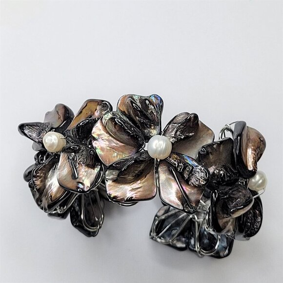 Grey Cuff Bracelet Freshwater Pearl and Mother Of Pearl Bangle NEW - Picture 9 of 16
